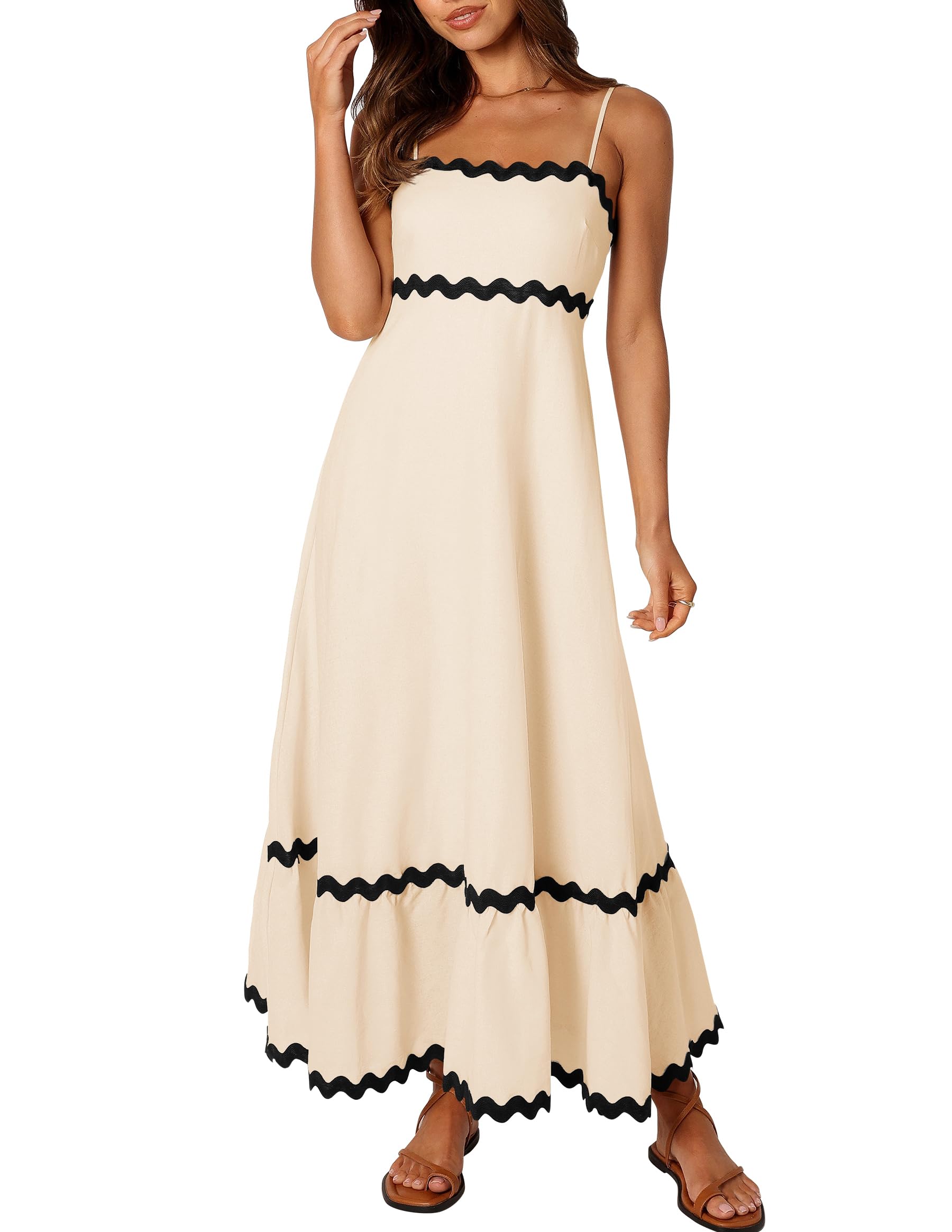 Luxuii Spaghetti Straps Sleeveless Backless Smocked Lace Midi Dress