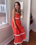 Luxuii Spaghetti Straps Sleeveless Backless Smocked Lace Midi Dress