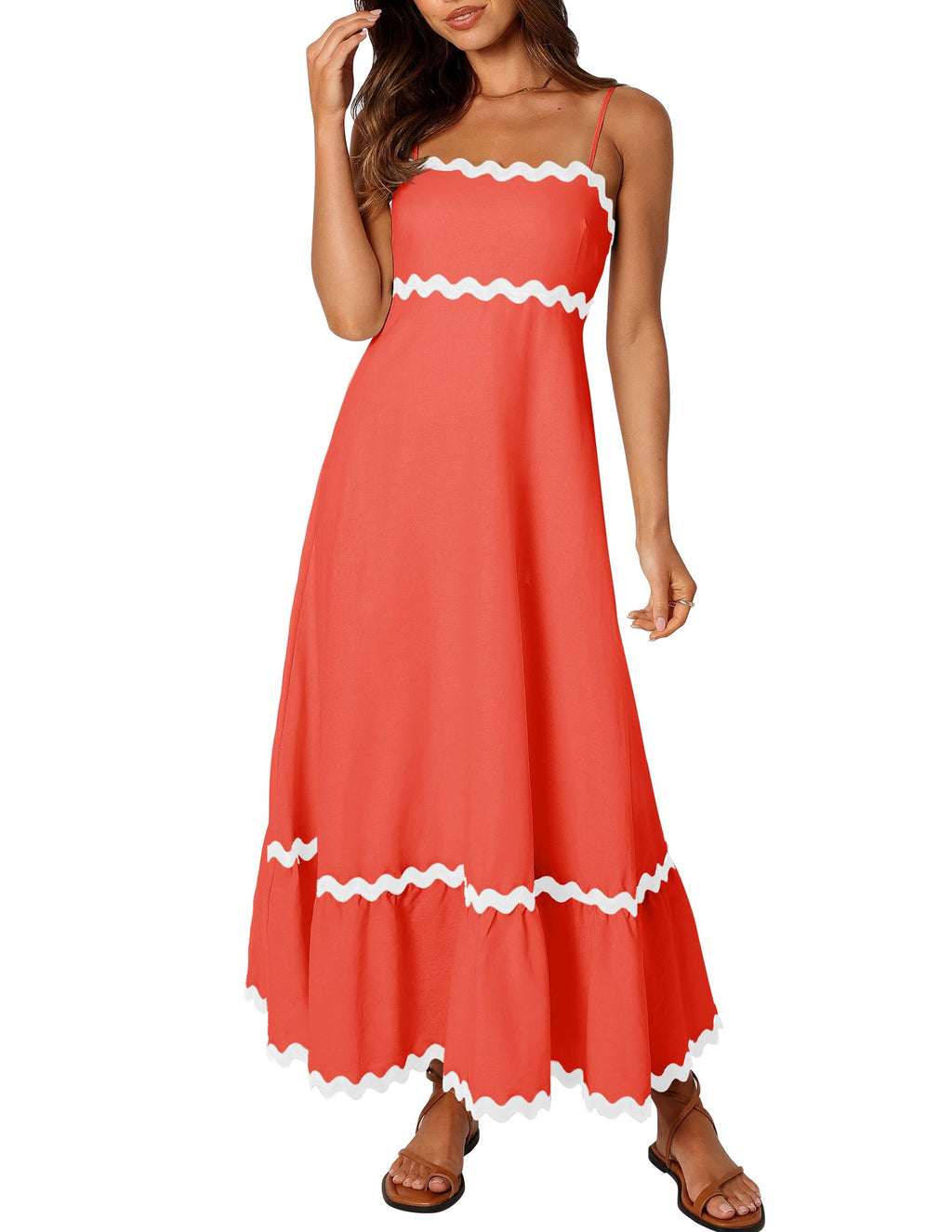 Luxuii Spaghetti Straps Sleeveless Backless Smocked Lace Midi Dress