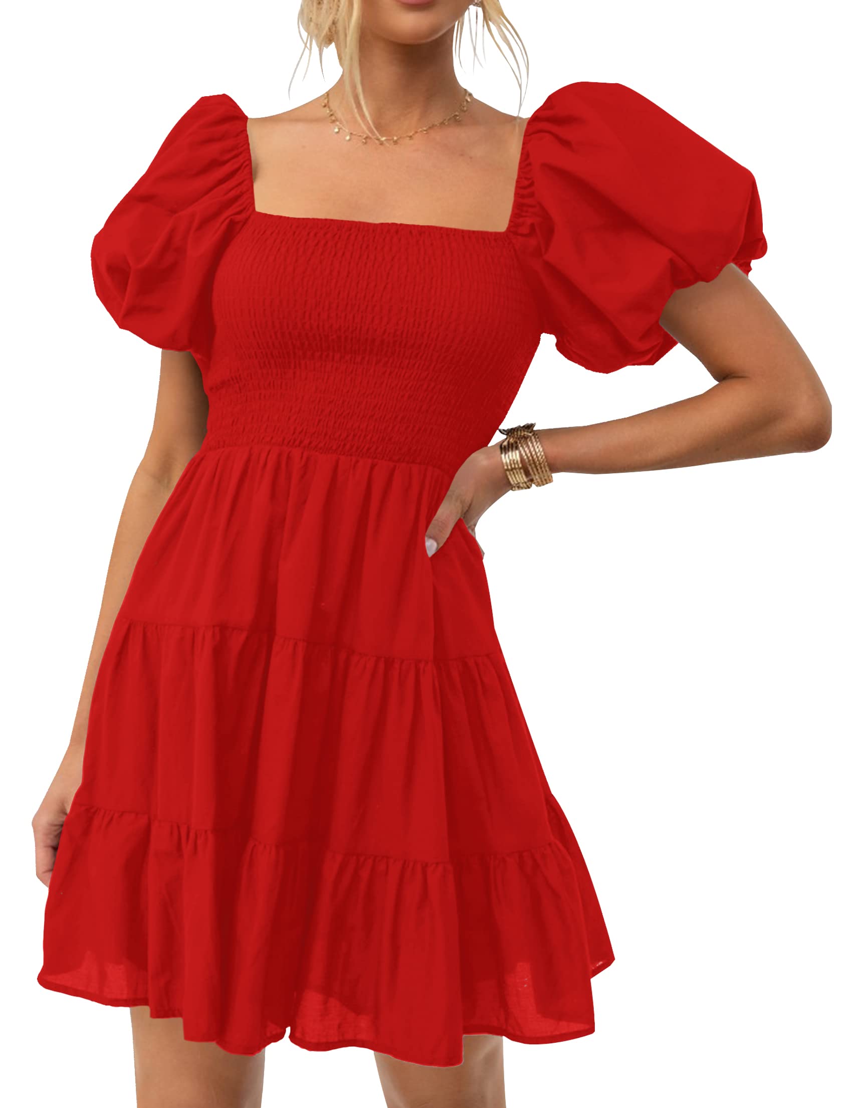 Luxuii Off Shoulder Square Neck Puff Sleeve Smocked ini Dress