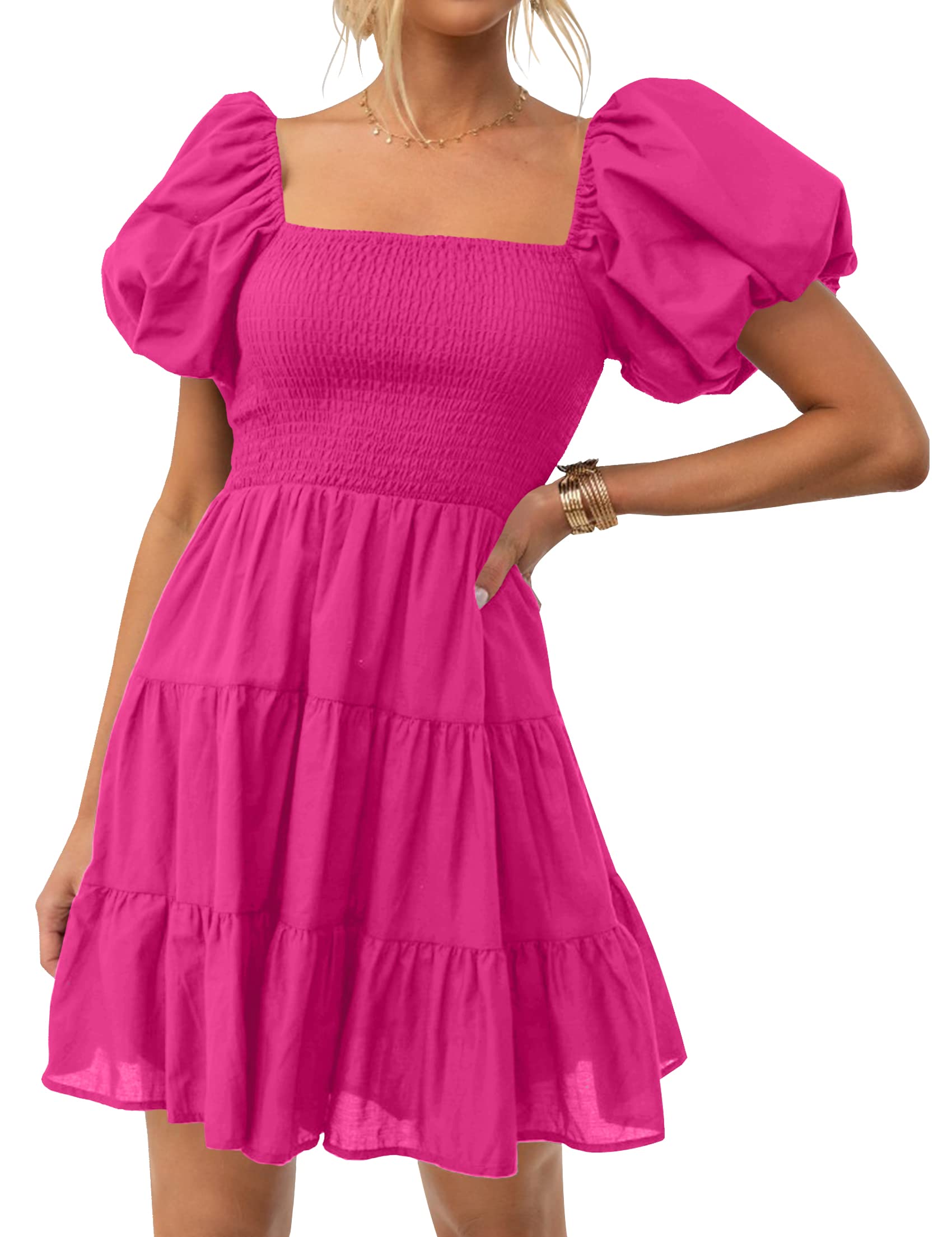 Luxuii Off Shoulder Square Neck Puff Sleeve Smocked ini Dress