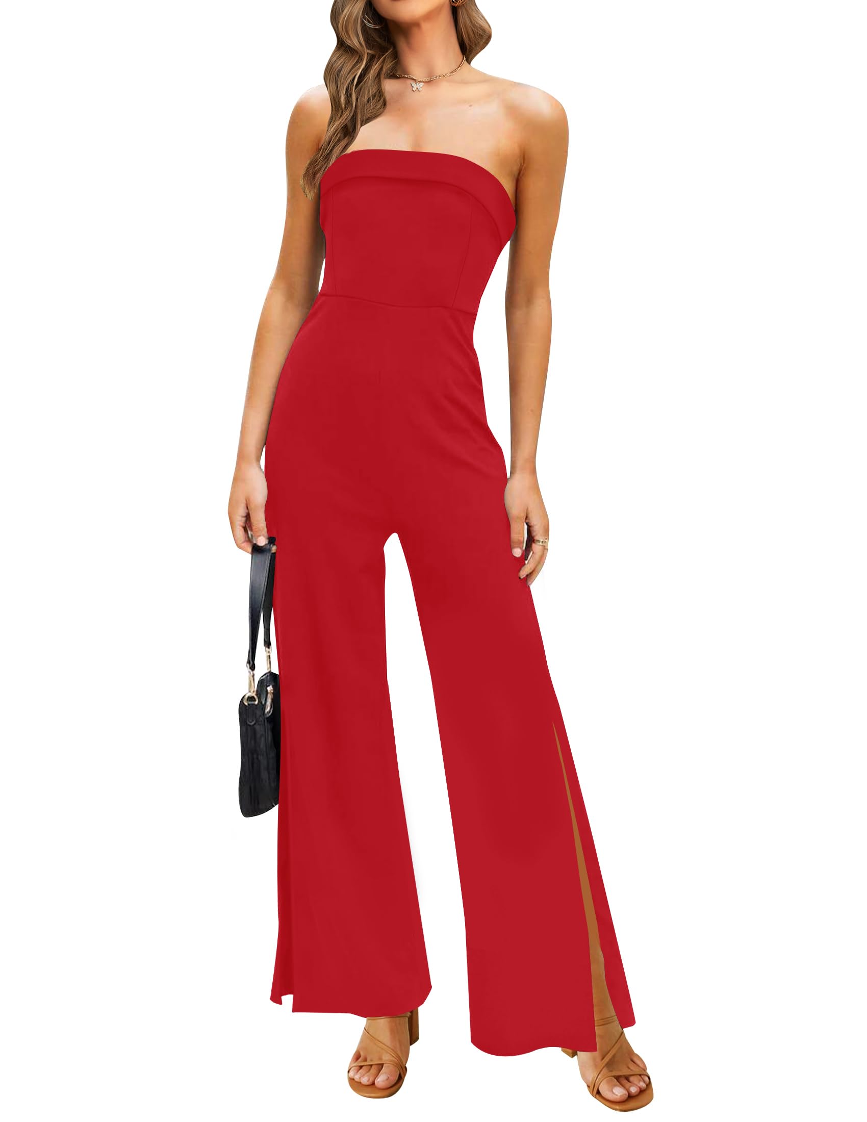 Luxuii Strapless Off Shoulder High Waist Wide Leg Jumpsuit