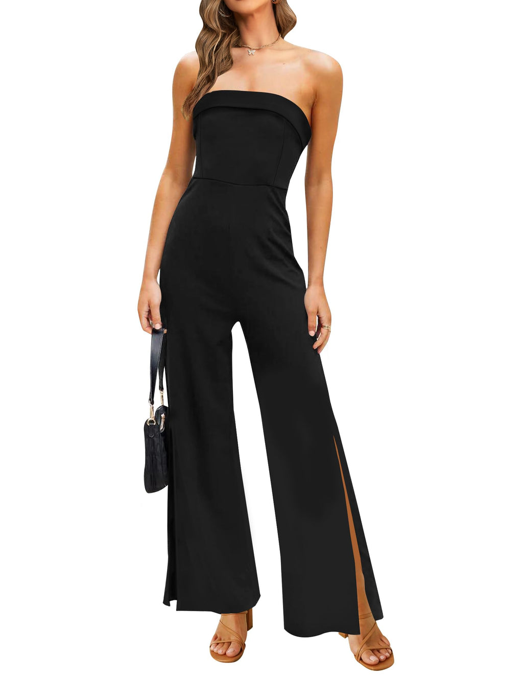 Luxuii Strapless Off Shoulder High Waist Wide Leg Jumpsuit