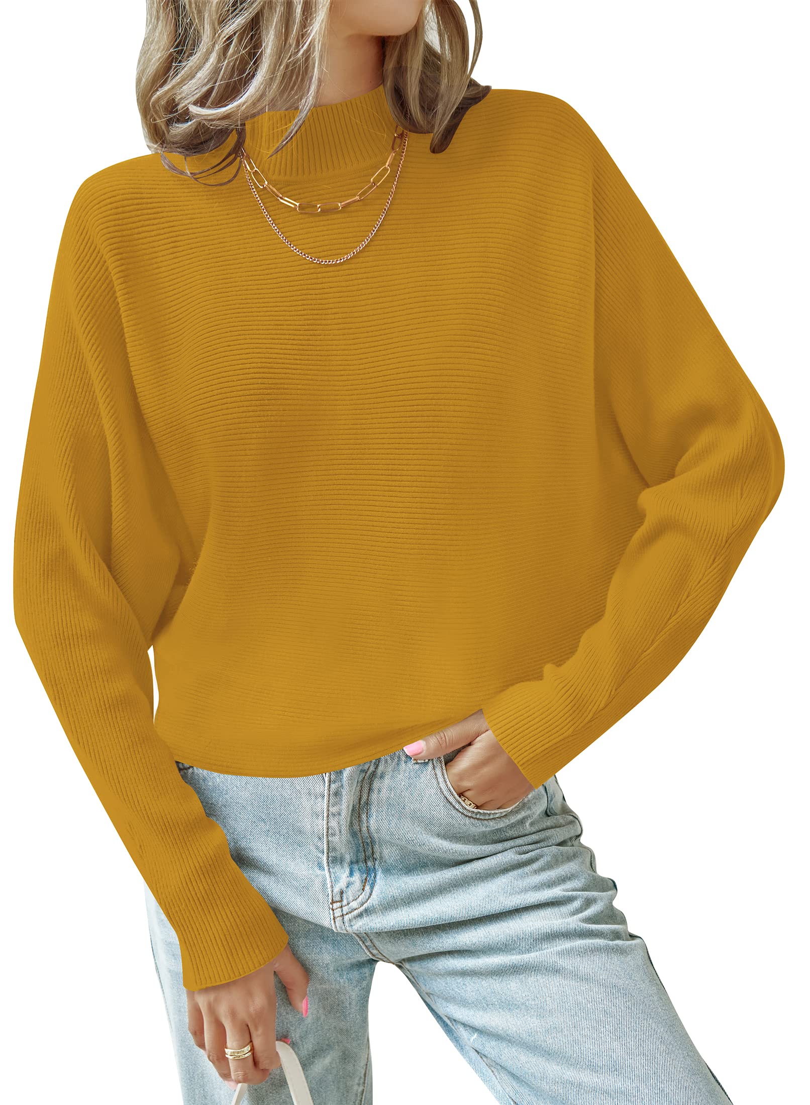 Luxuii Turtleneck Batwing Sleeve Ribbed Knit Sweater