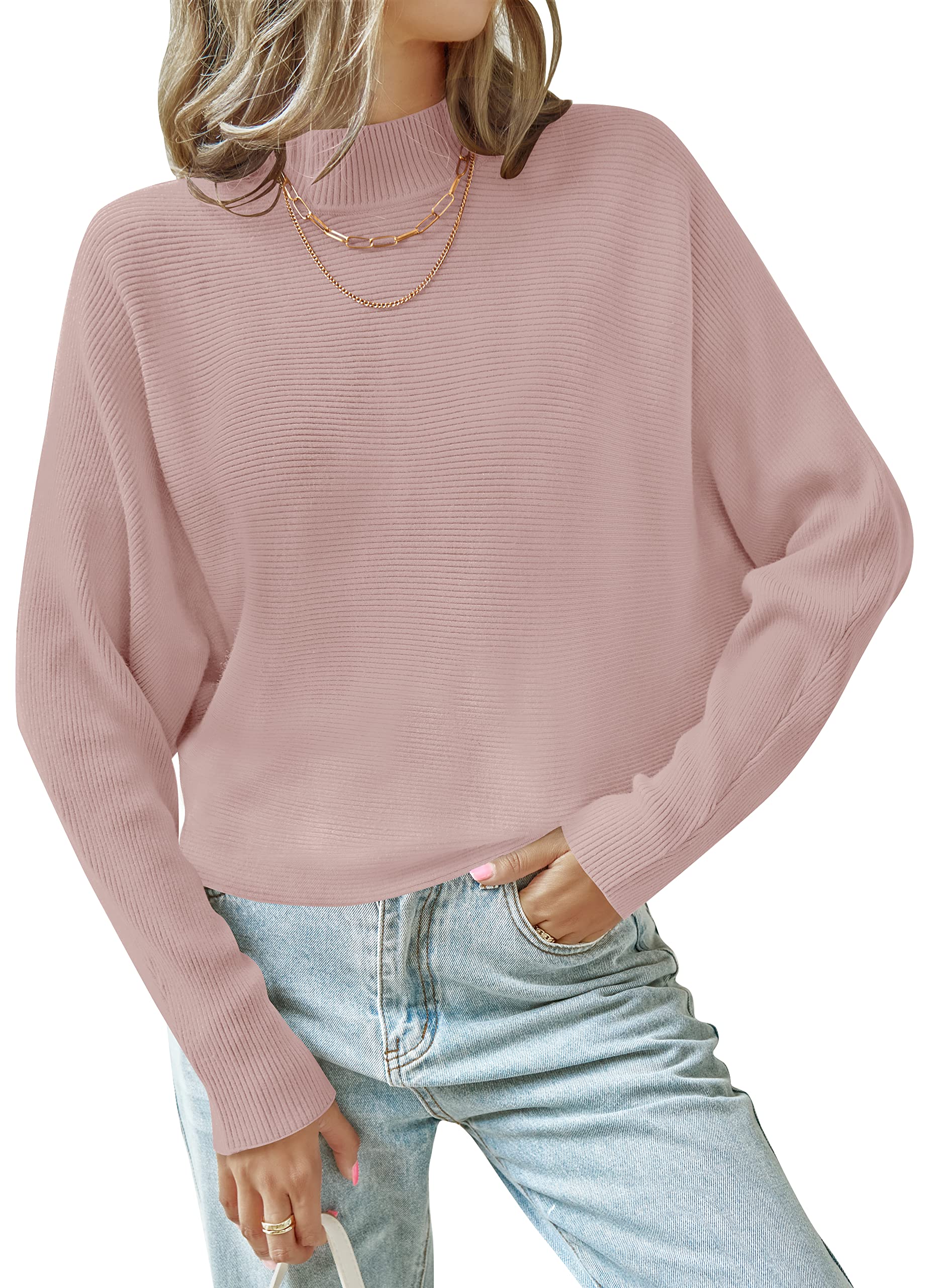 Luxuii Turtleneck Batwing Sleeve Ribbed Knit Sweater