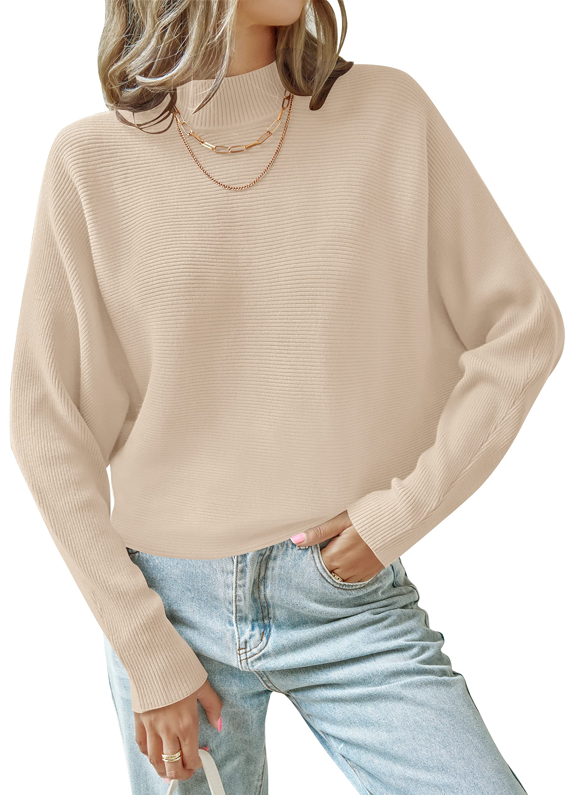 Luxuii Turtleneck Batwing Sleeve Ribbed Knit Sweater