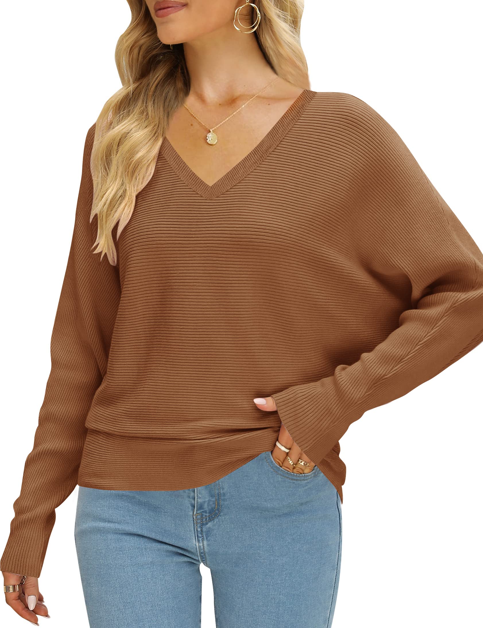 Luxuii Turtleneck Batwing Sleeve Ribbed Knit Sweater