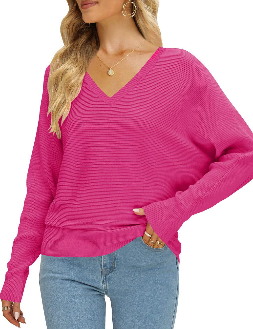 Luxuii Turtleneck Batwing Sleeve Ribbed Knit Sweater
