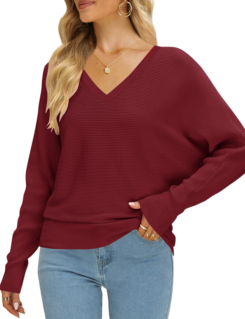 Luxuii Turtleneck Batwing Sleeve Ribbed Knit Sweater
