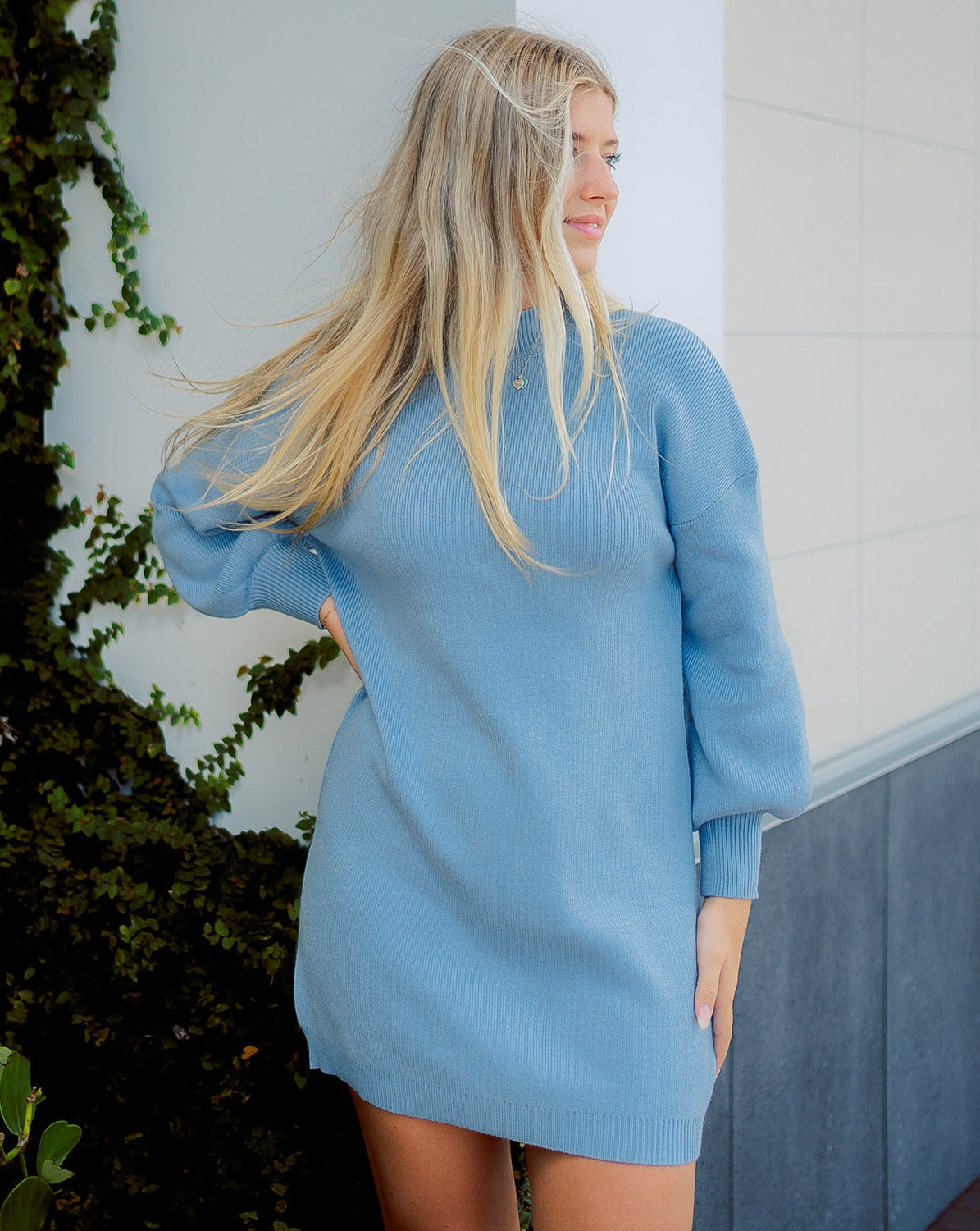 Luxuii Turtleneck Long Lantern Sleeve Knit Pullover Sweater Dress