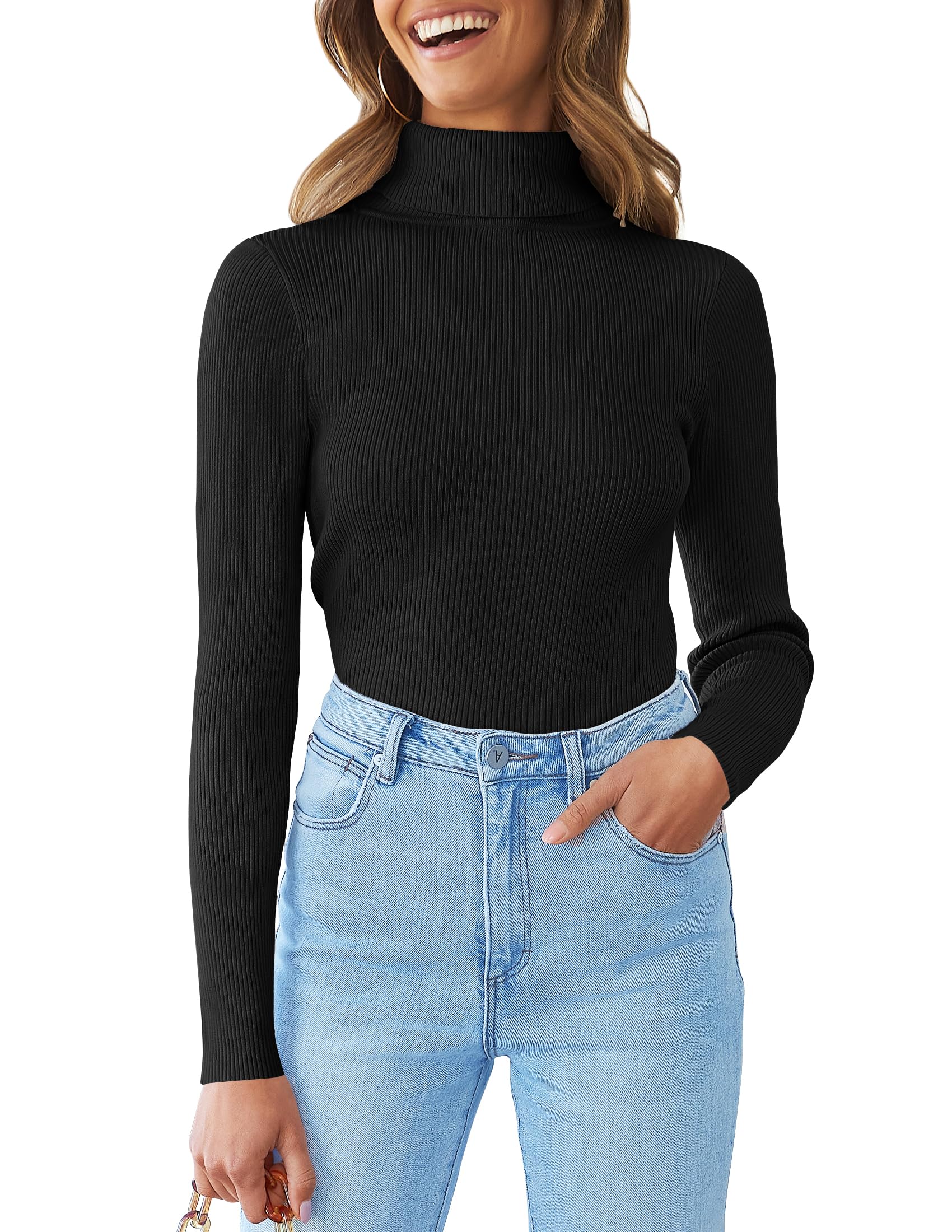Luxuii Turtleneck Long Sleeve Ribbed Knit Sweater Shirt