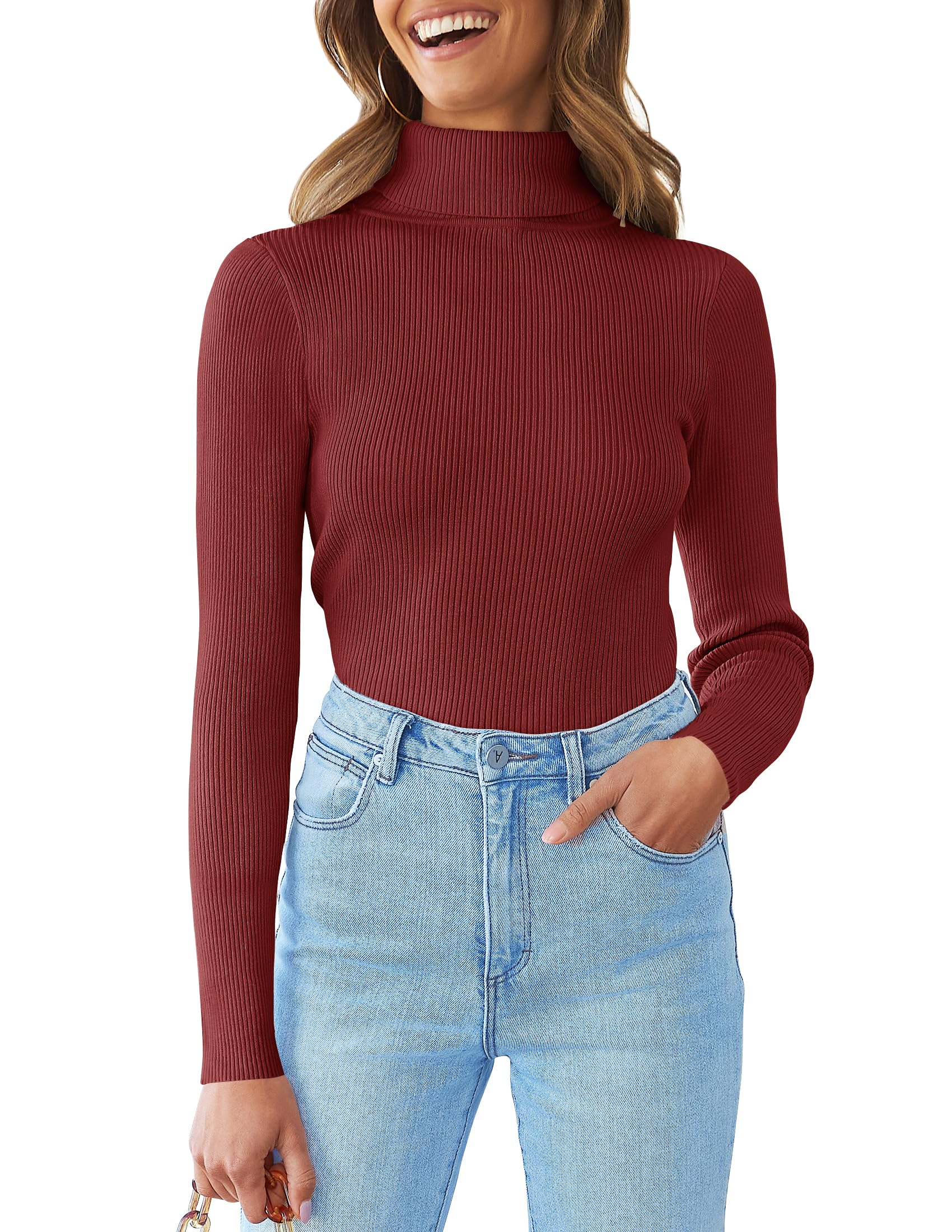 Luxuii Turtleneck Long Sleeve Ribbed Knit Sweater Shirt