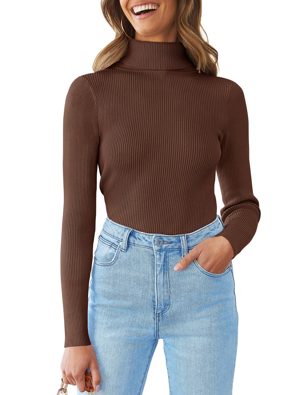 Luxuii Turtleneck Long Sleeve Ribbed Knit Sweater Shirt