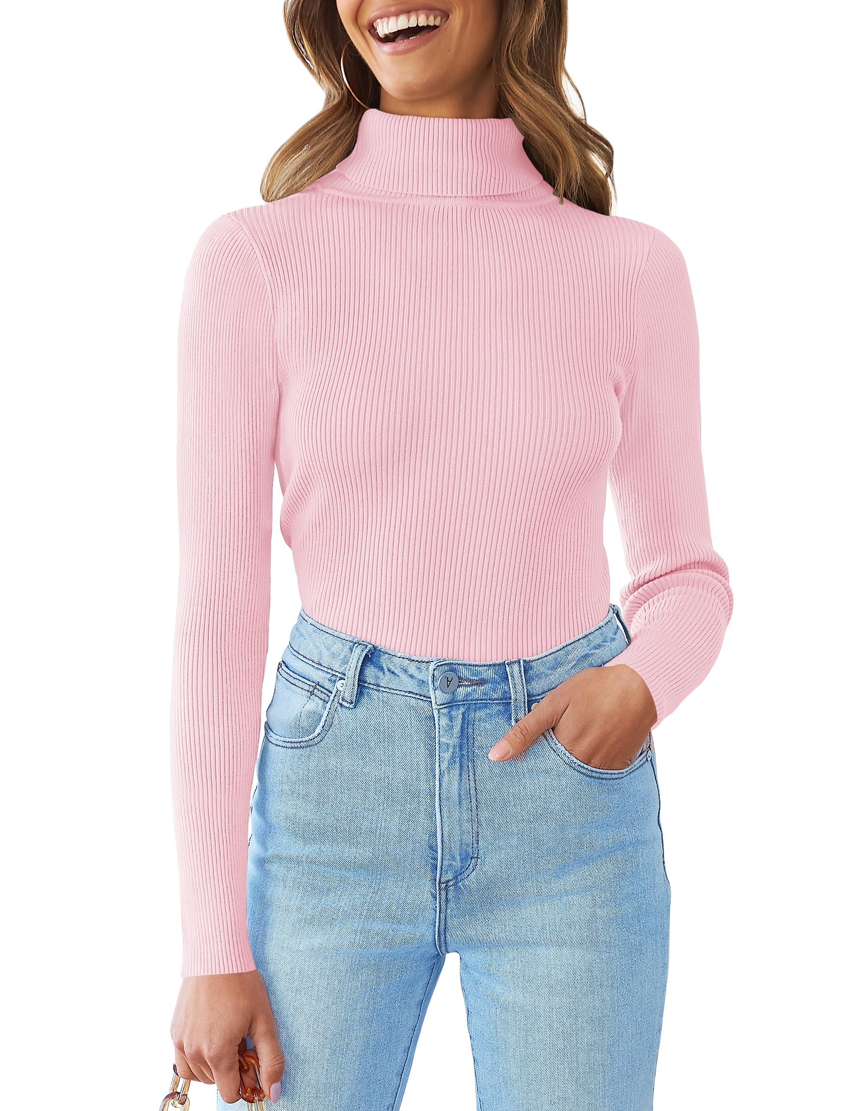 Luxuii Turtleneck Long Sleeve Ribbed Knit Sweater Shirt