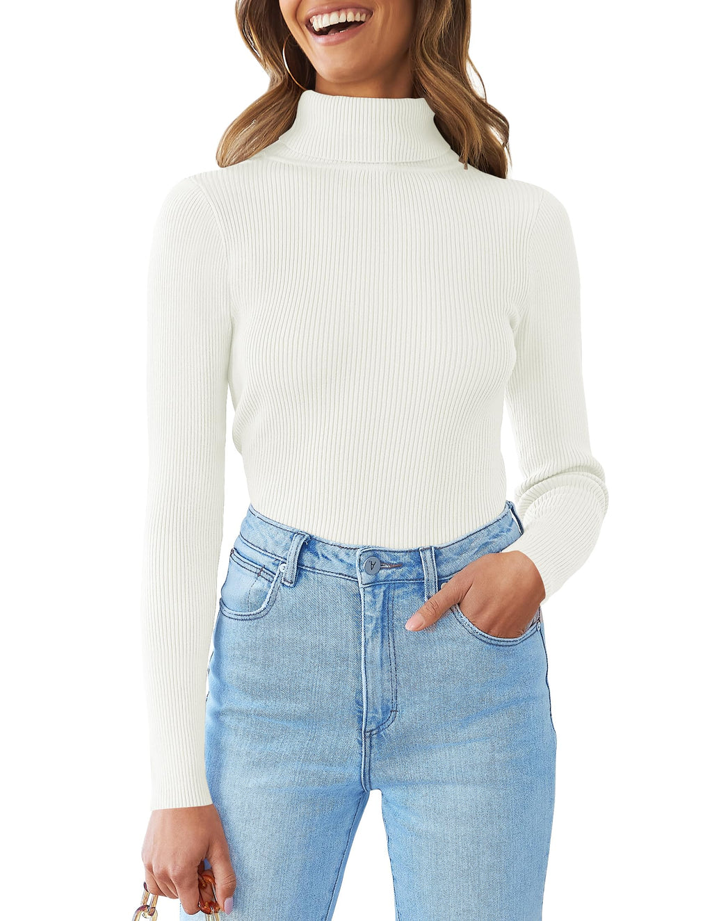 Luxuii Turtleneck Long Sleeve Ribbed Knit Sweater Shirt