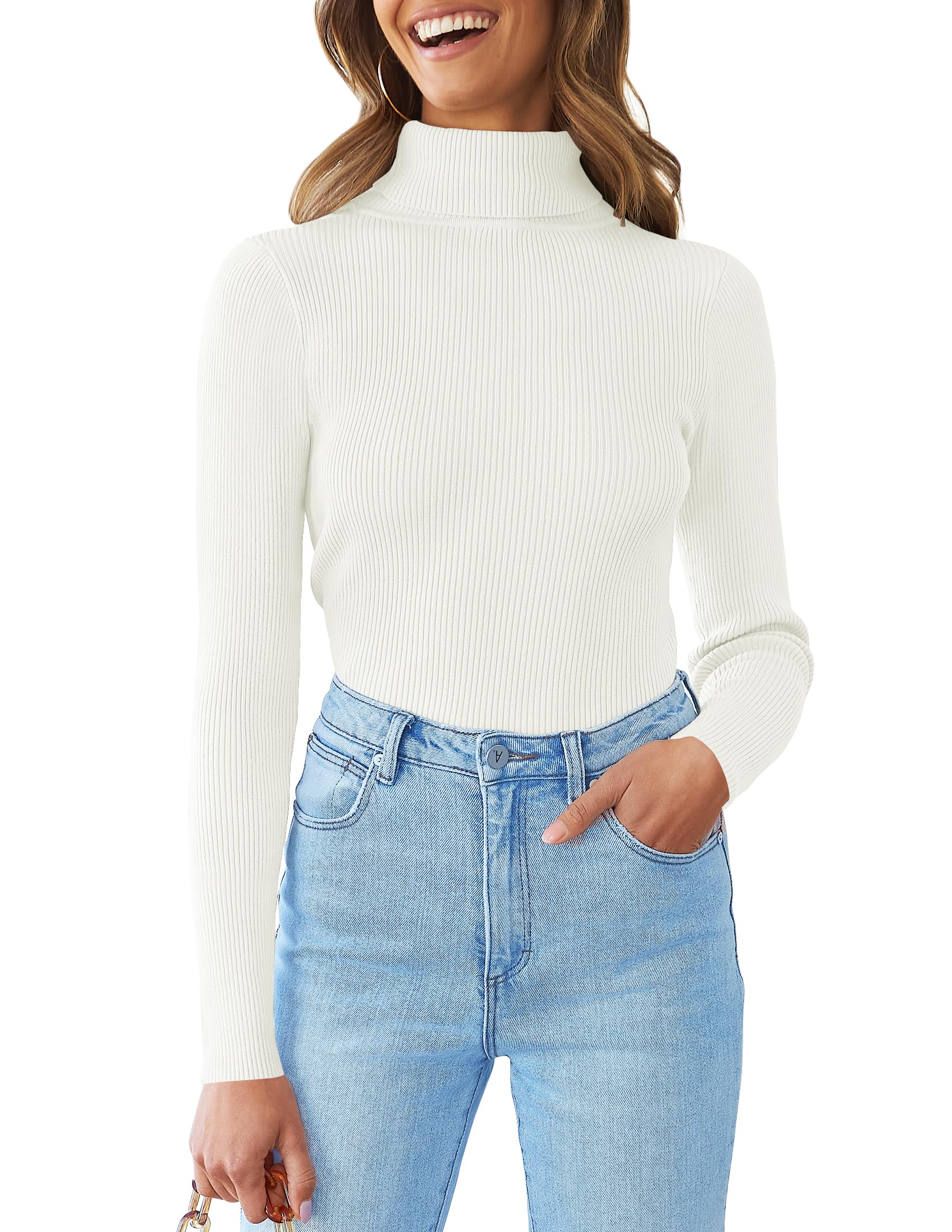 Luxuii Turtleneck Long Sleeve Ribbed Knit Sweater Shirt