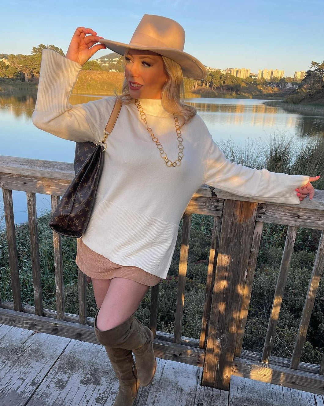 Luxuii Turtleneck Striped Side Slit Loose Pullover Sweater