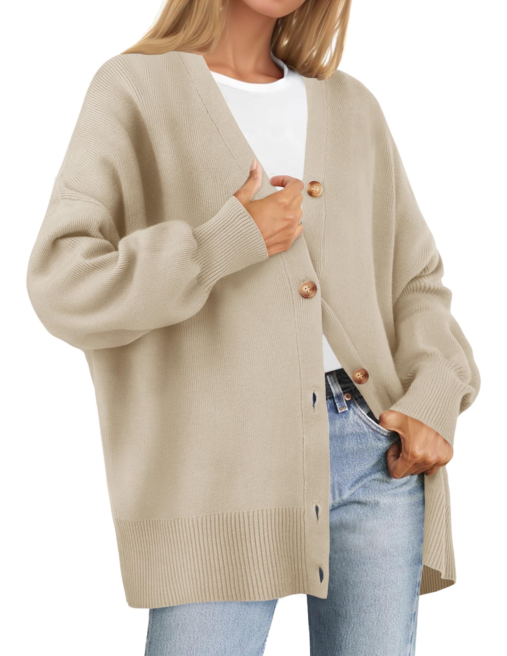 Luxuii V Neck Button Down Open Front Oversized Knit Cardigan