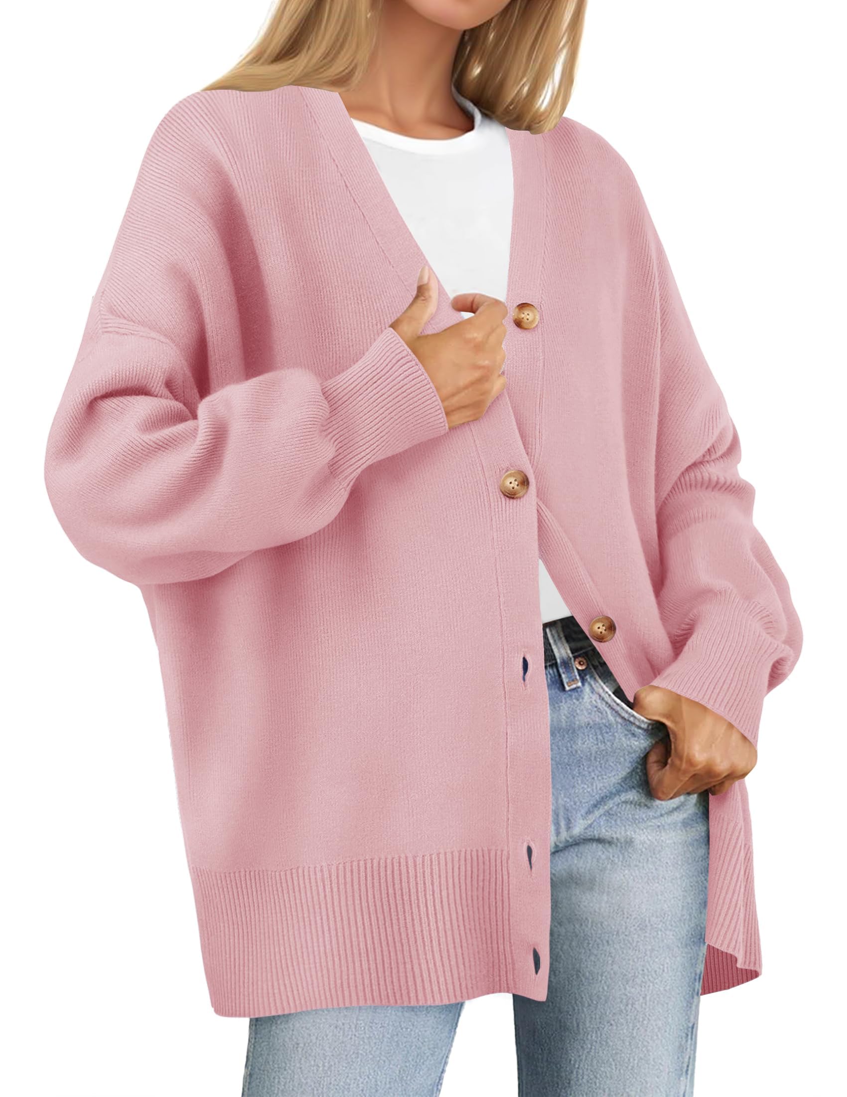Luxuii V Neck Button Down Open Front Oversized Knit Cardigan