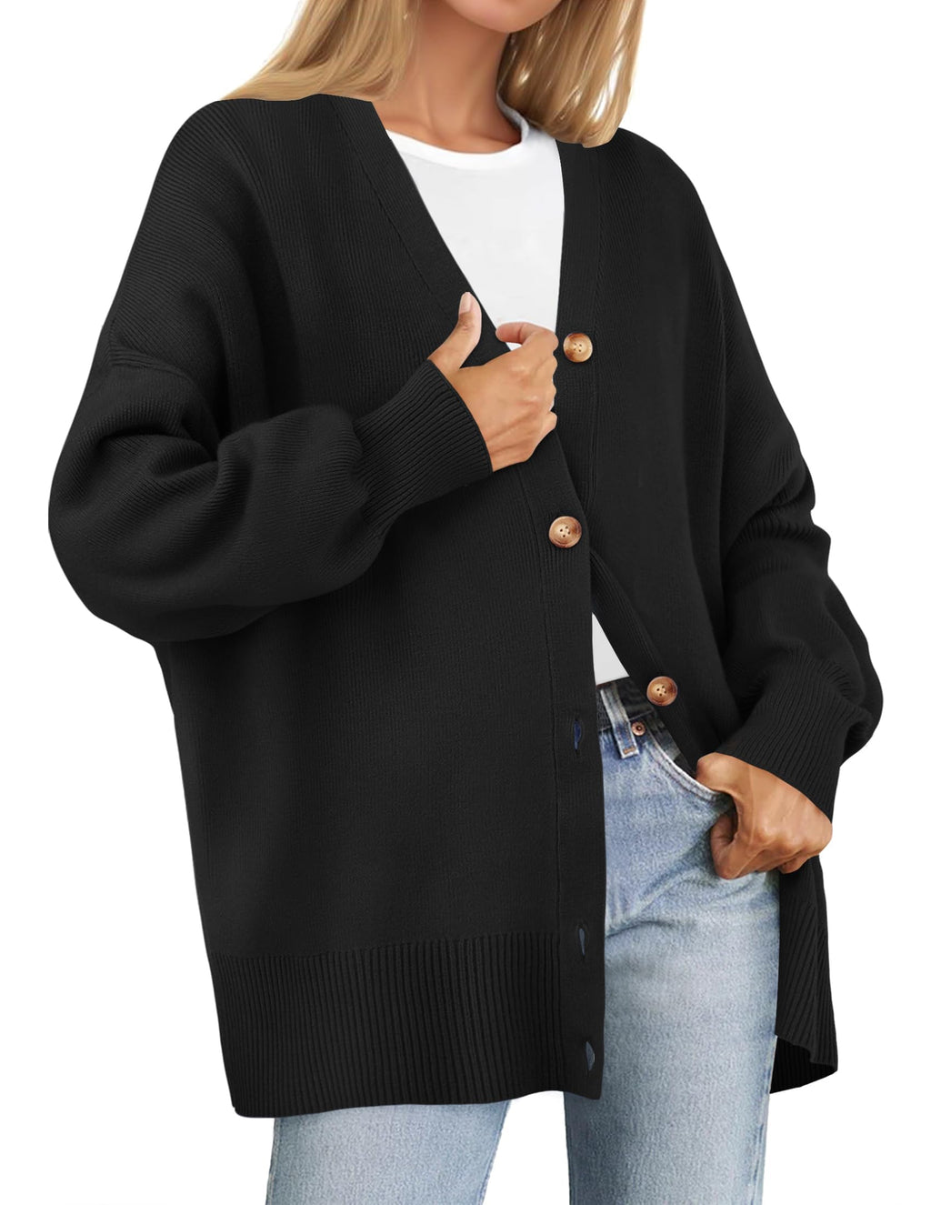 Luxuii V Neck Button Down Open Front Oversized Knit Cardigan