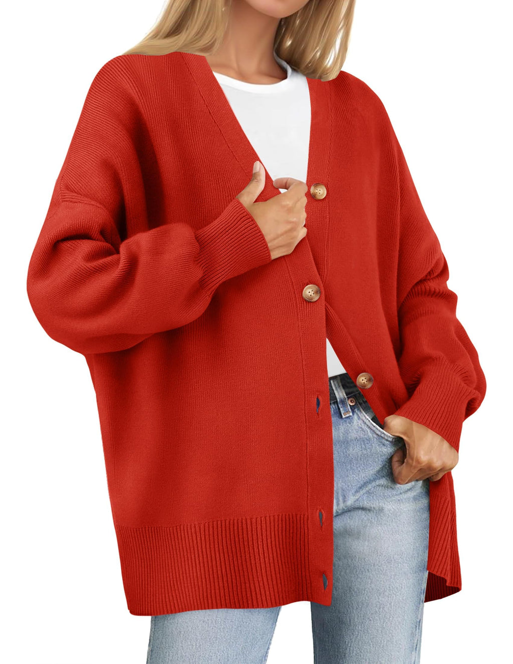 Luxuii V Neck Button Down Open Front Oversized Knit Cardigan