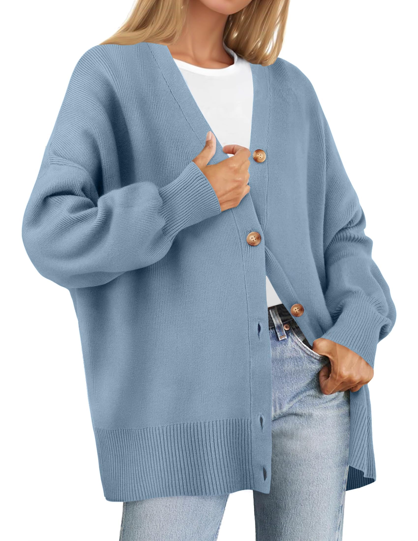 Luxuii V Neck Button Down Open Front Oversized Knit Cardigan