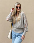 Luxuii V Neck Lace Patchwork Long Sleeve Knit Sweater