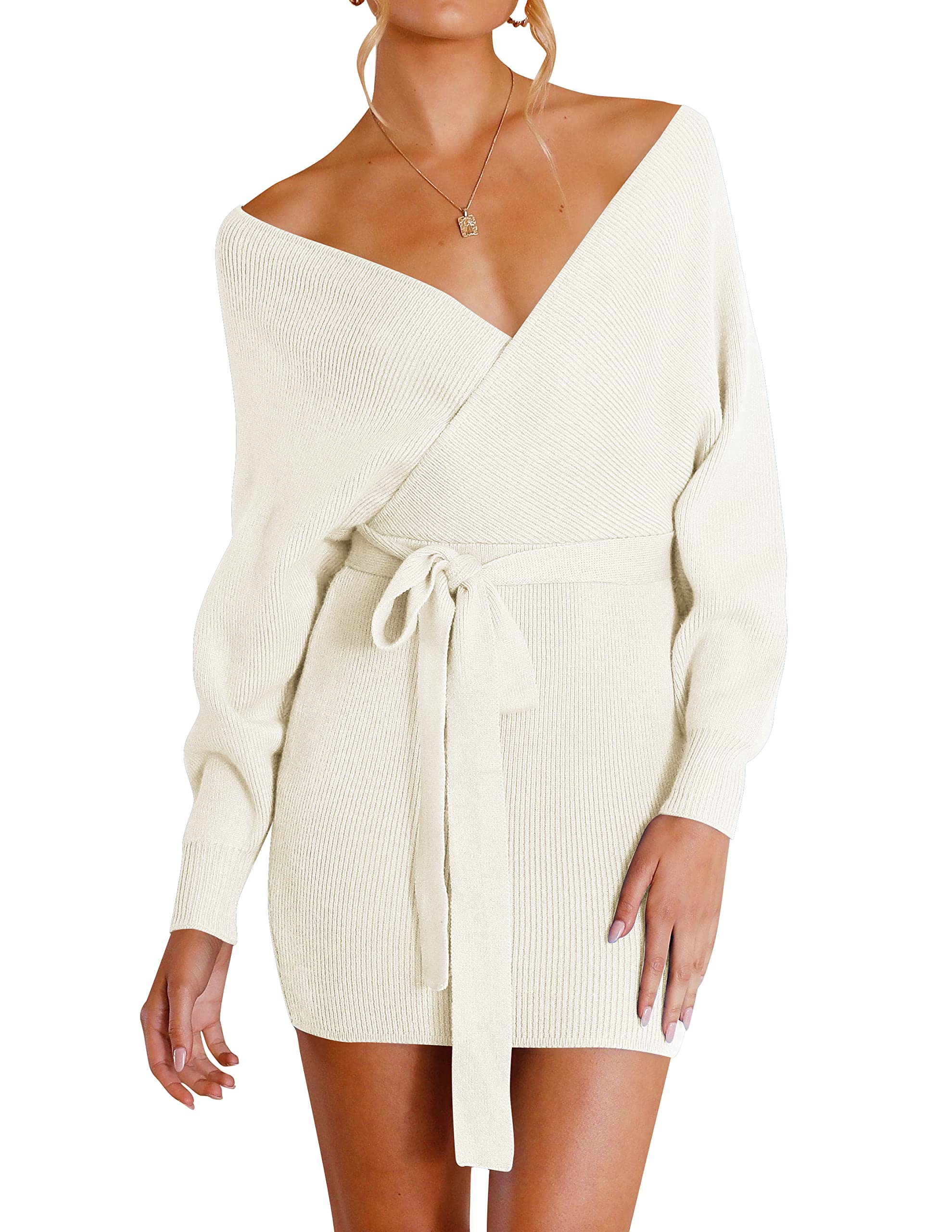 Luxuii Wrap Belted Knitted Backless Bodycon Dress