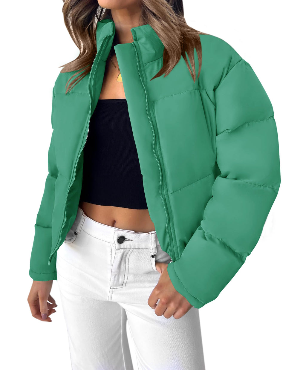Luxuii Zipper Quilted Baggy Cropped Puffer Jacket Coat