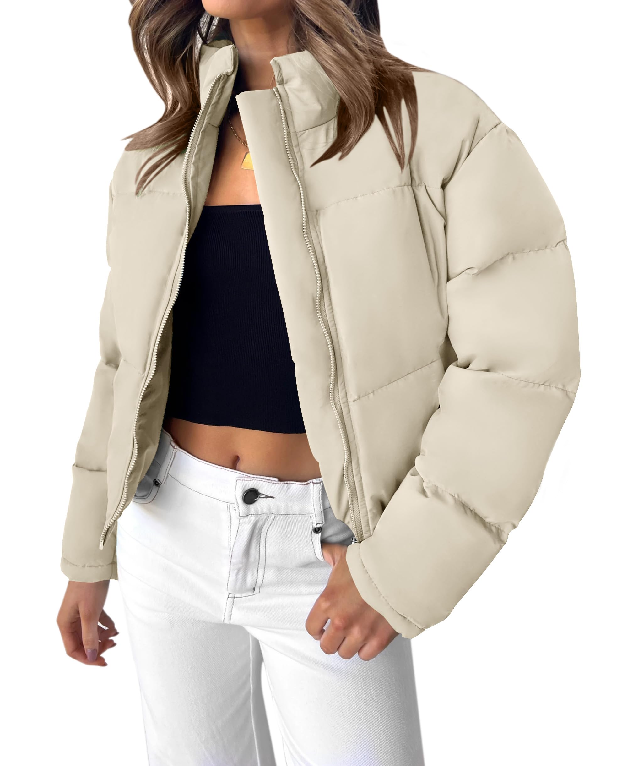 Luxuii Zipper Quilted Baggy Cropped Puffer Jacket Coat