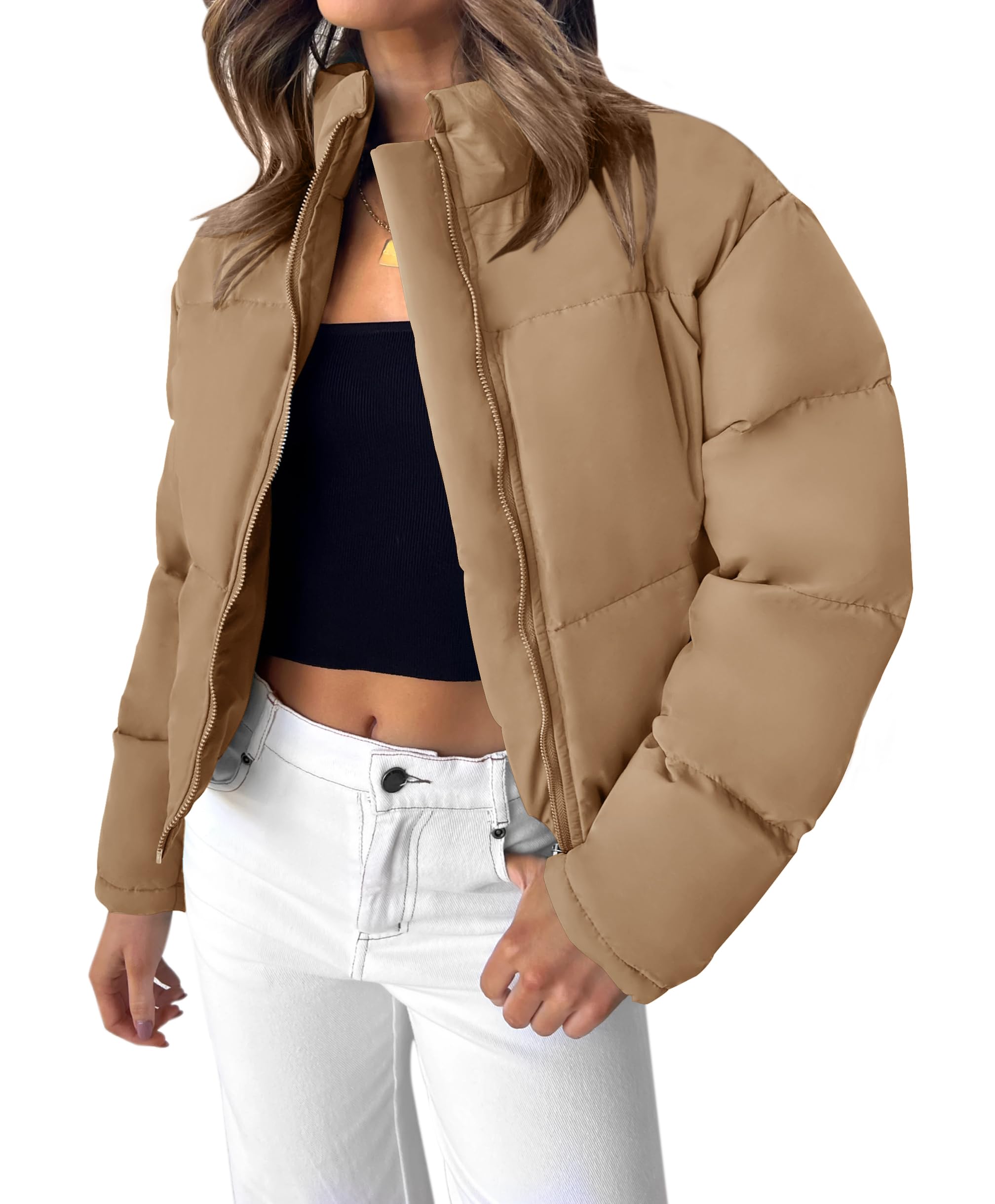Luxuii Zipper Quilted Baggy Cropped Puffer Jacket Coat
