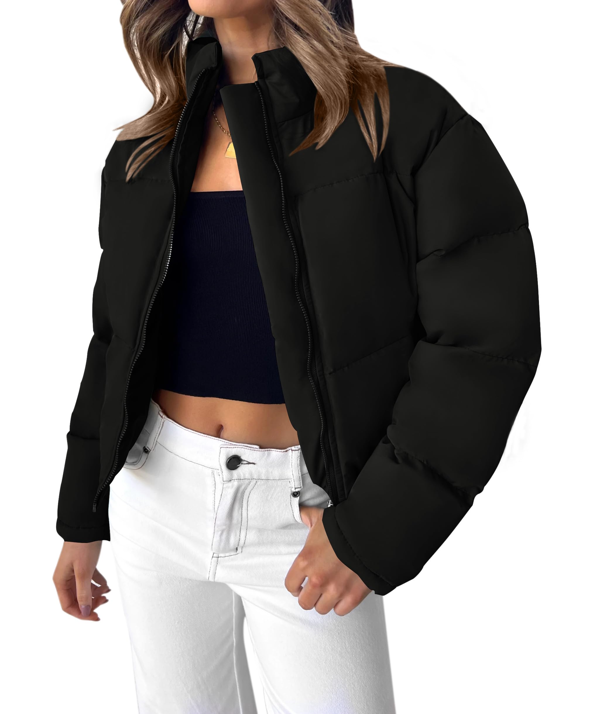 Luxuii Zipper Quilted Baggy Cropped Puffer Jacket Coat