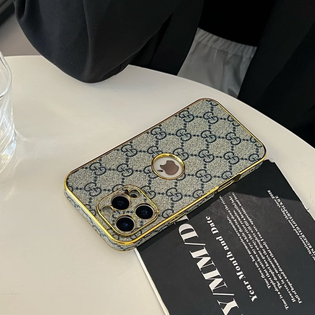 High Quality Electroplated Frame Ophidia Leather iPhone Case