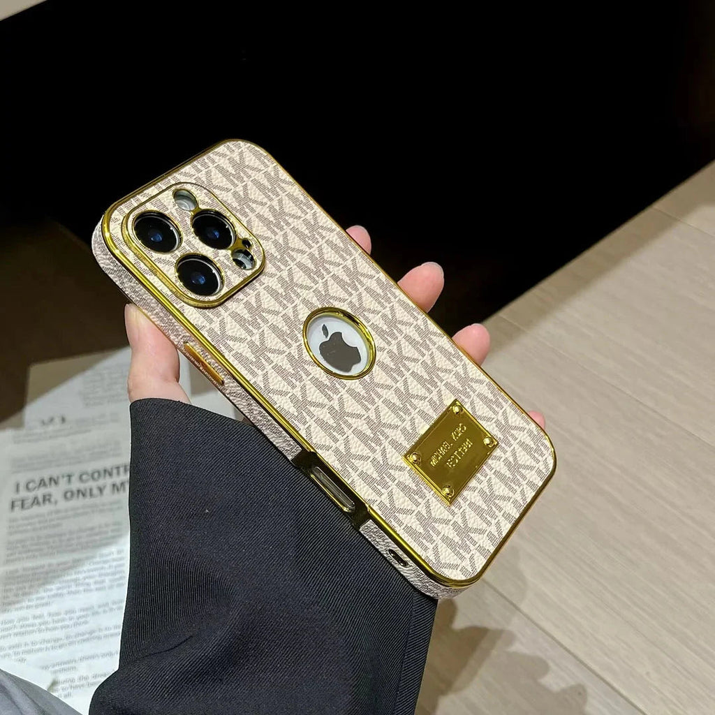 Gold Monogram Signature Canvas Leather iPhone Case
