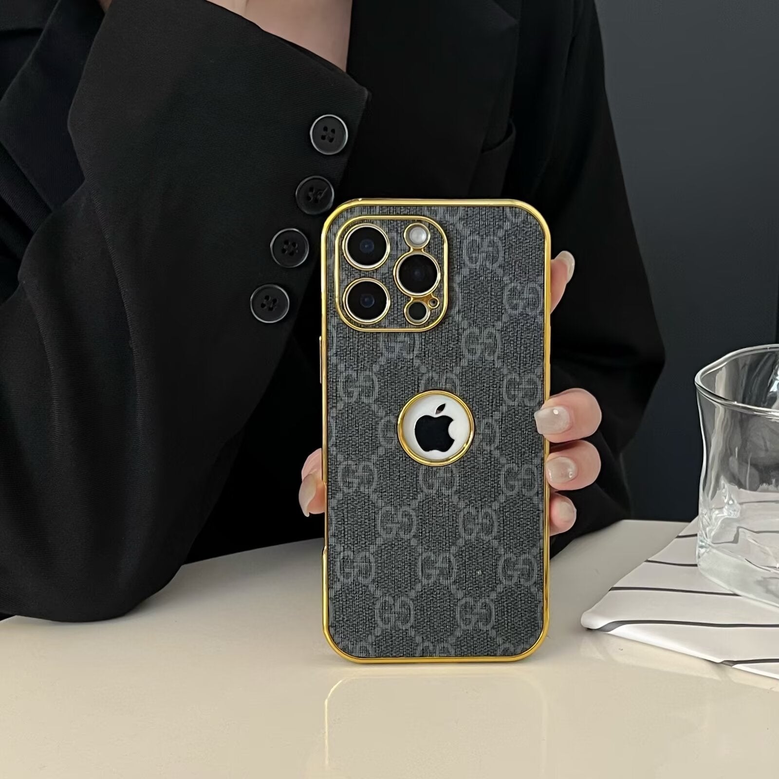 High Quality Electroplated Frame Ophidia Leather iPhone Case