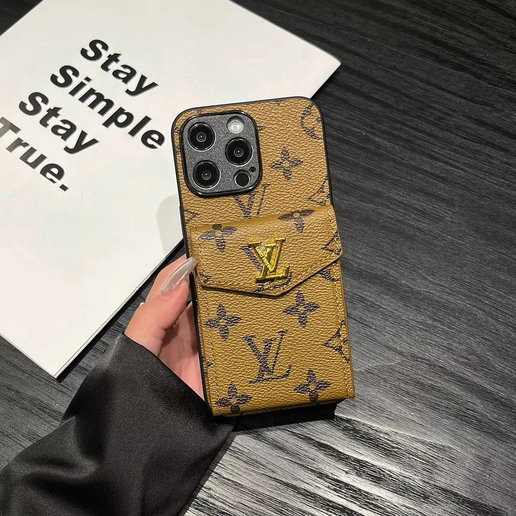 Luxury Card Holder Canvas Leather iPhone Case