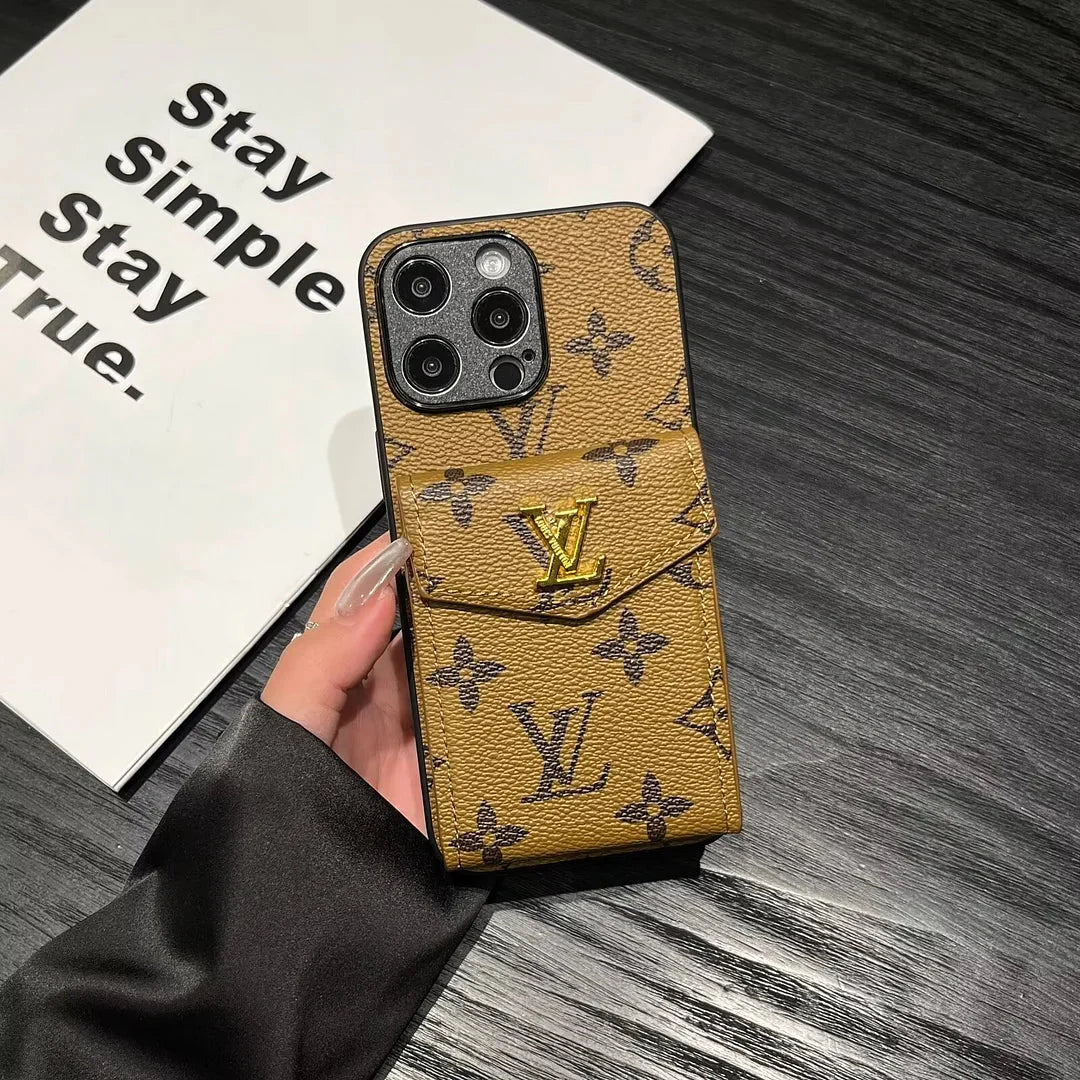 Luxury Card Holder Canvas Leather iPhone Case