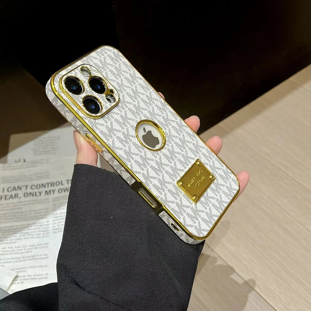 Gold Monogram Signature Canvas Leather iPhone Case