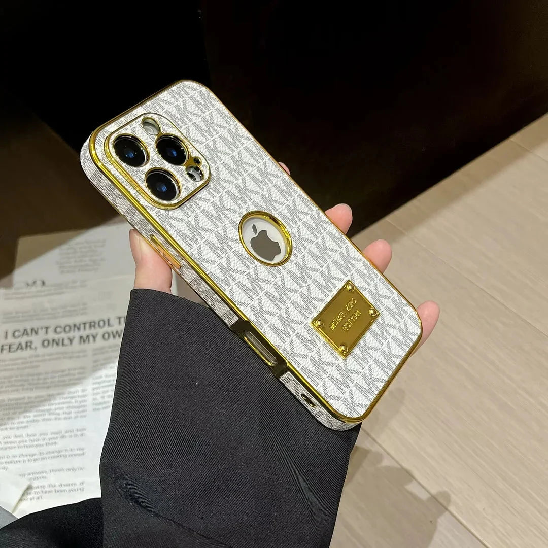 Gold Monogram Signature Canvas Leather iPhone Case