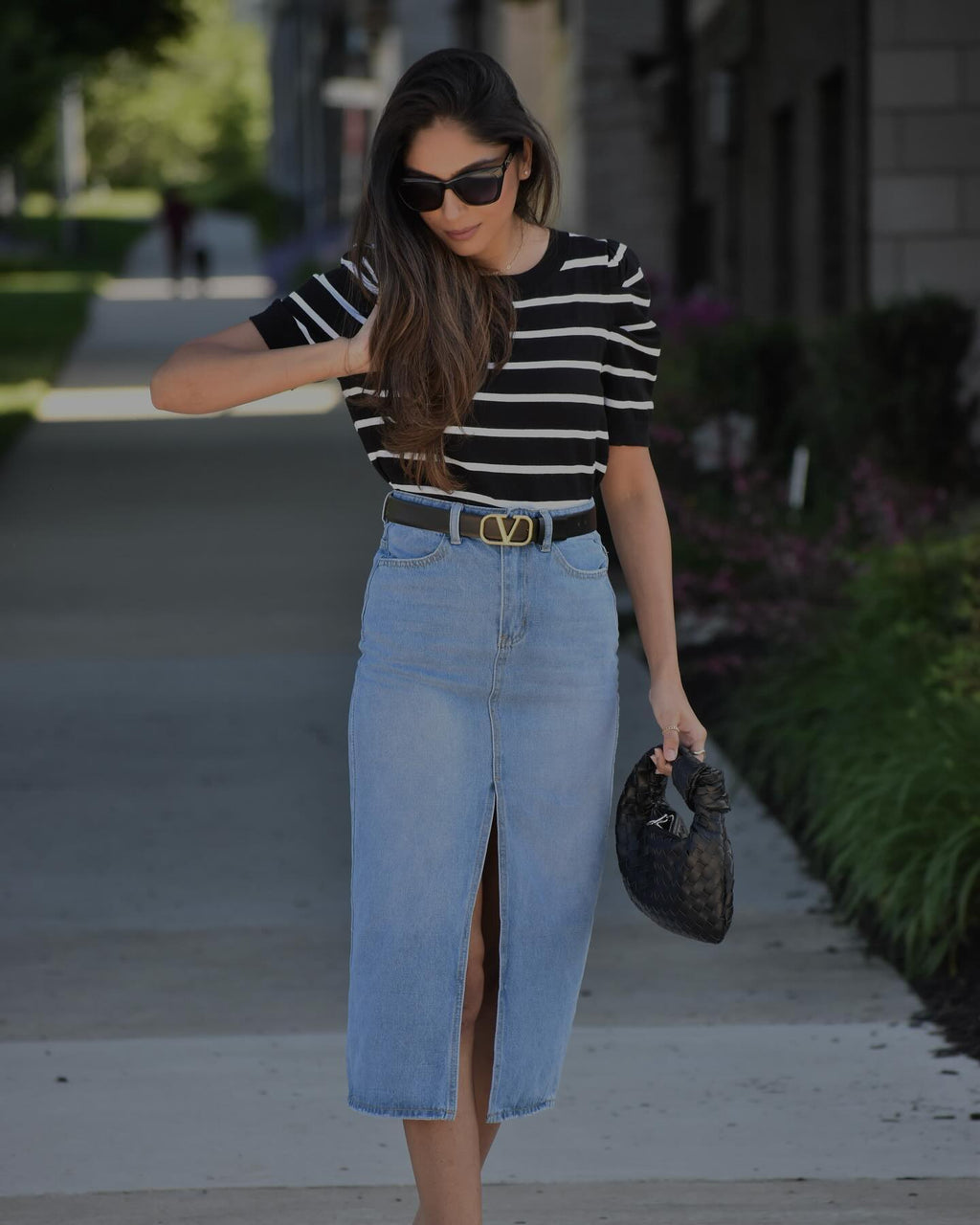Luxuii Women's Short Sleeve Crewneck Striped Shirt Knit Slim Fit Casual Tops