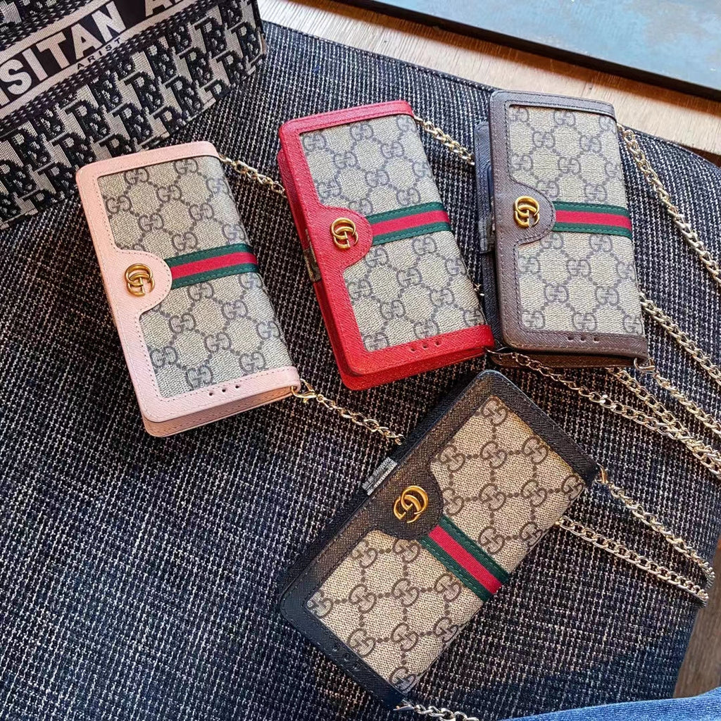 Luxury Monogram Wallet Phone Case with Chain – Universal Fit