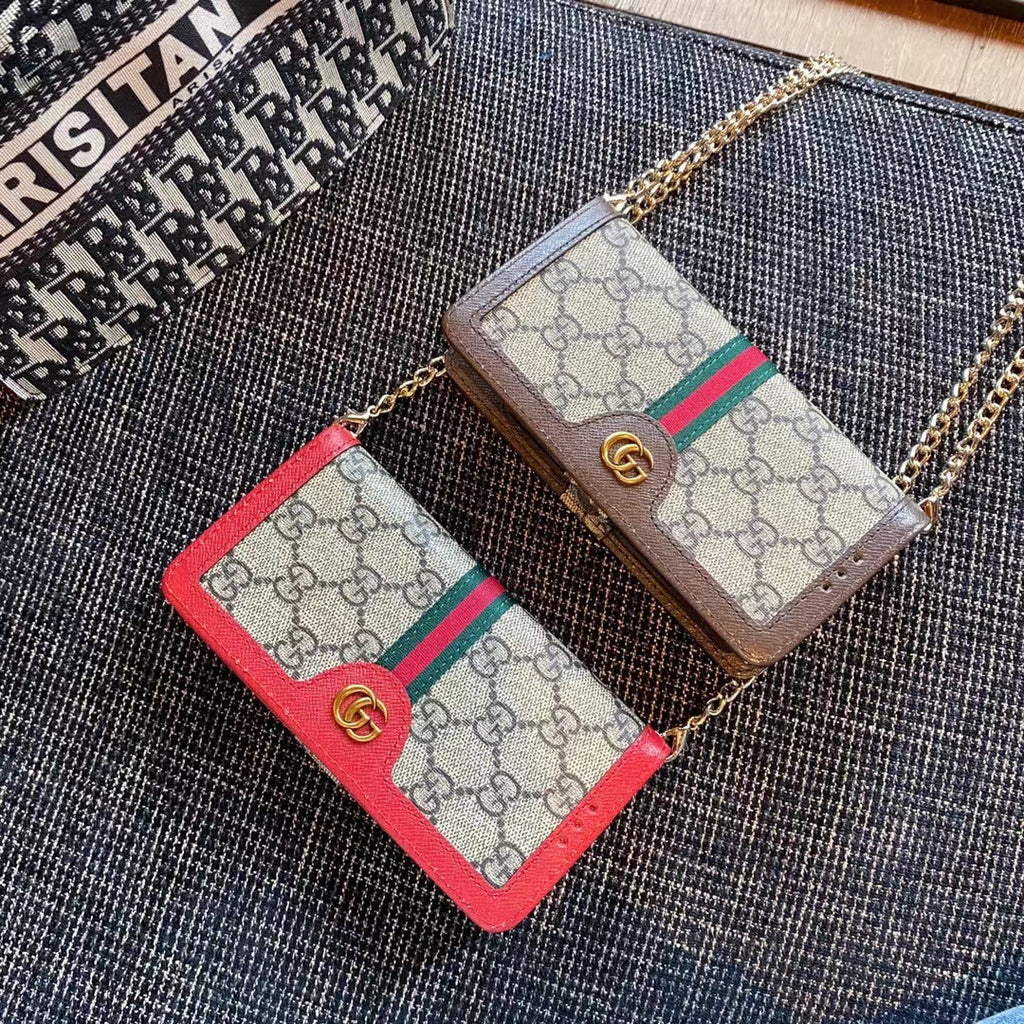 Luxury Monogram Wallet Phone Case with Chain – Universal Fit