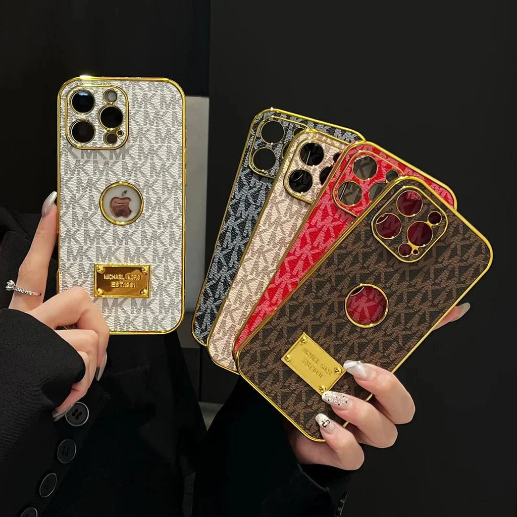 Gold Monogram Signature Canvas Leather iPhone Case
