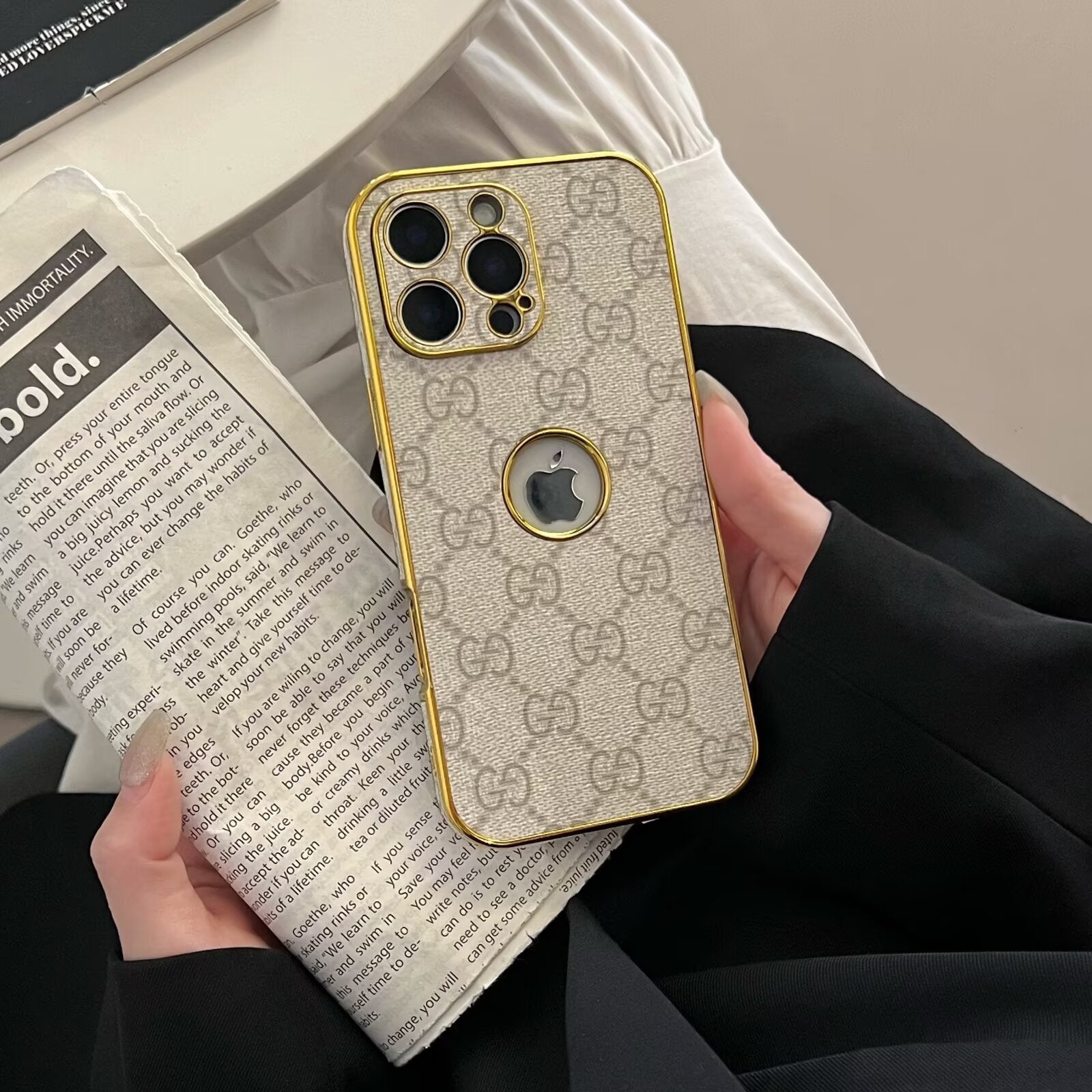 High Quality Electroplated Frame Ophidia Leather iPhone Case