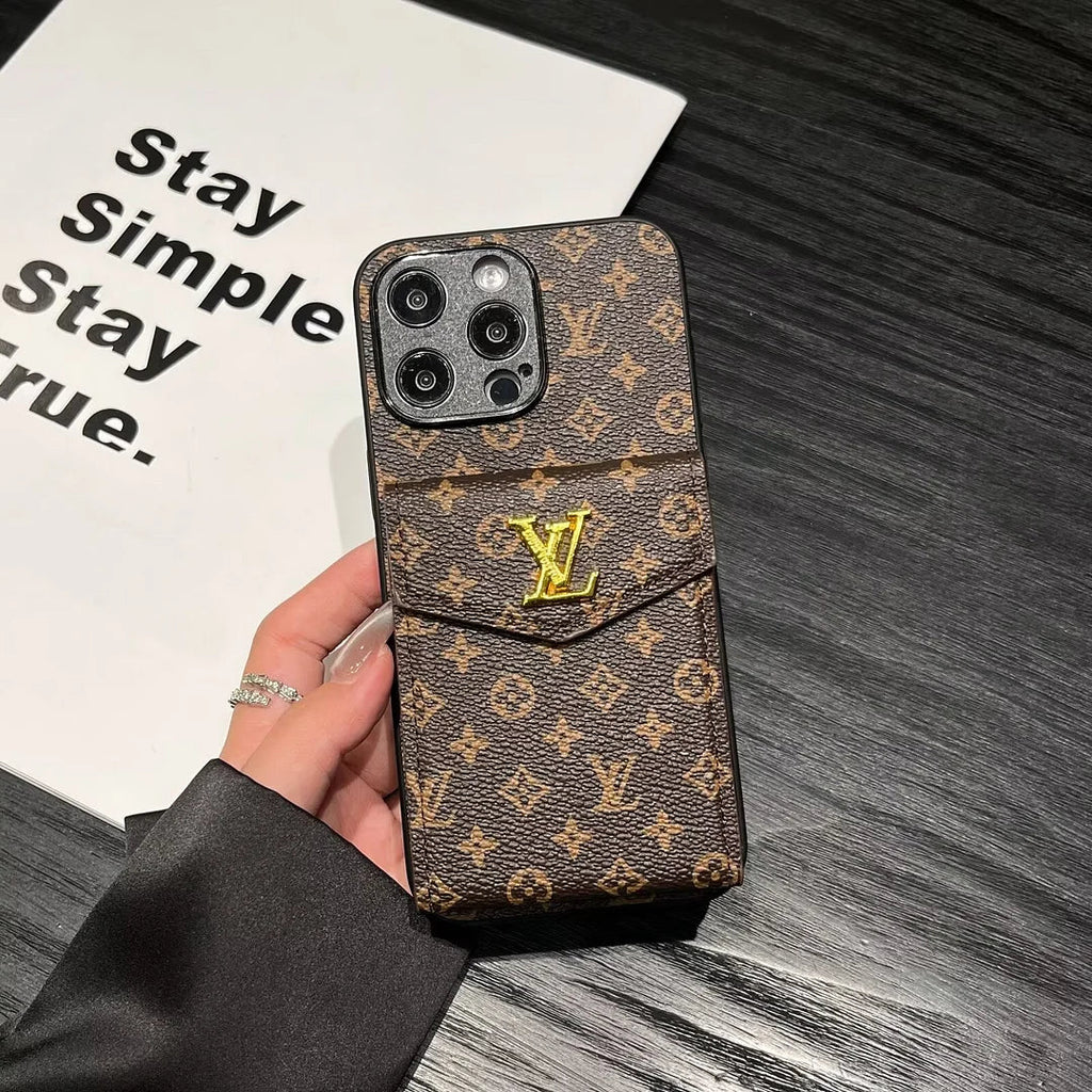 Luxury Card Holder Canvas Leather iPhone Case