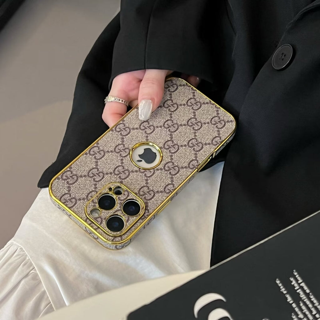 High Quality Electroplated Frame Ophidia Leather iPhone Case