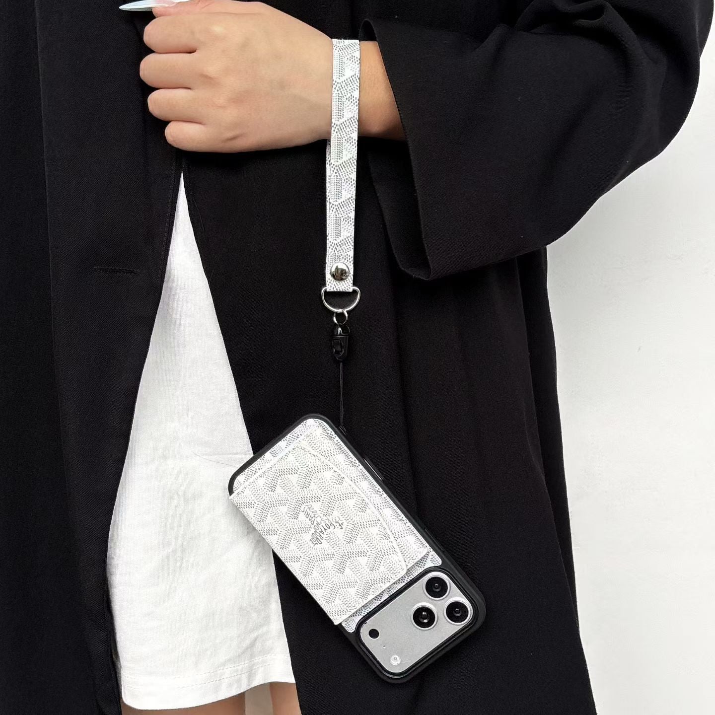 Luxury GD Pattern Tri-Fold Wallet Phone Case with Matching Wristlet Strap