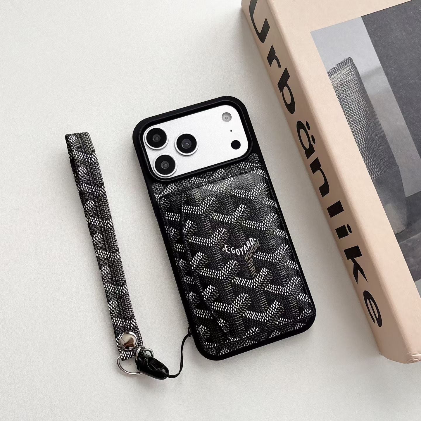 Luxury GD Pattern Tri-Fold Wallet Phone Case with Matching Wristlet Strap