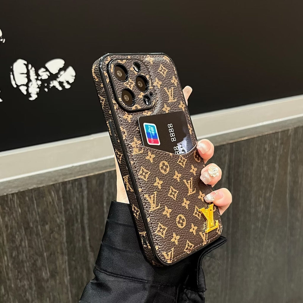 CLASSIC CANVAS LEATHER MONOGRAM BACK CARD PHONE CASE
