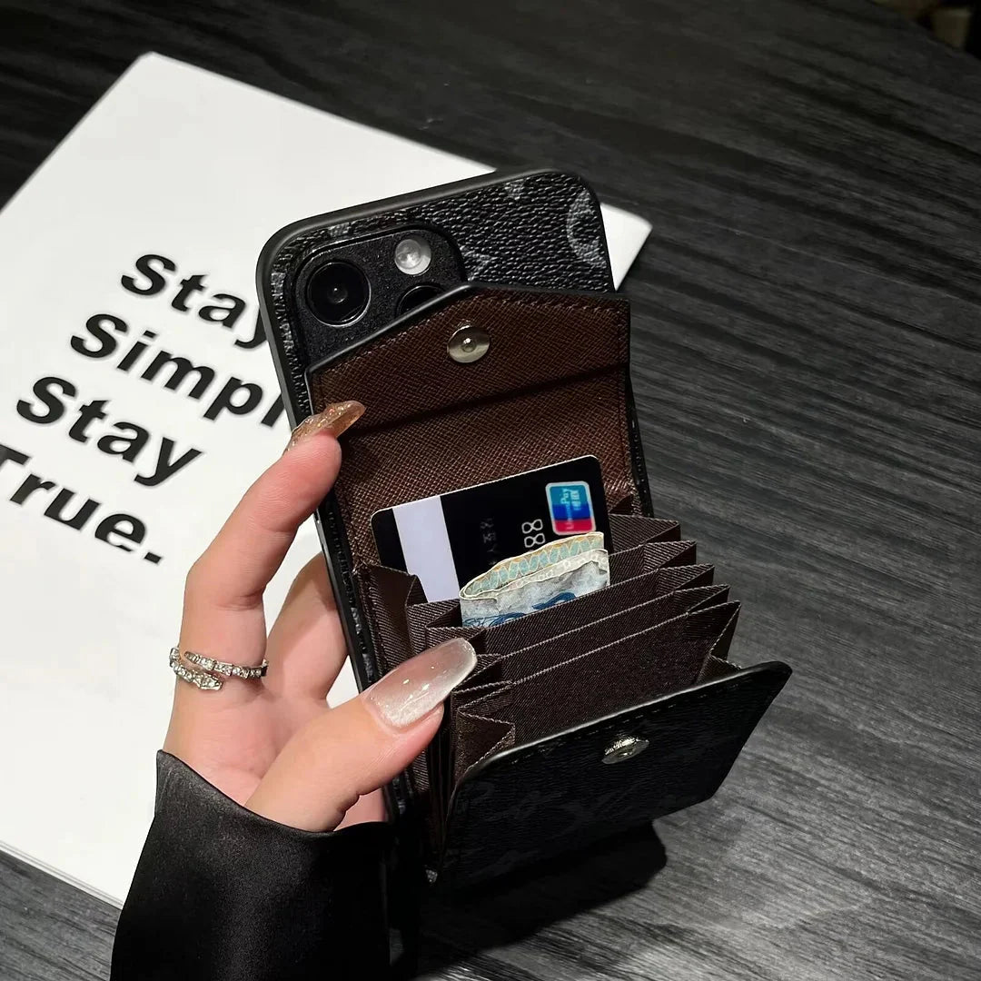 Luxury Card Holder Canvas Leather iPhone Case